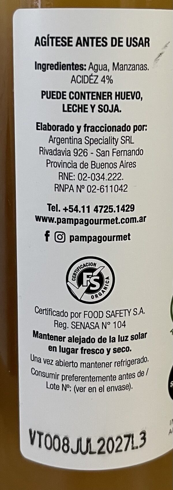 IMG_4293 Vinagre de sidra de manzana orgánico x 250ml - Pampagourment