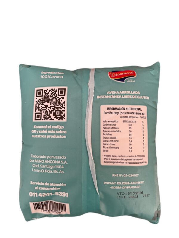 Avena instantanea SIN GLUTEN integral x 350g - Dicomere