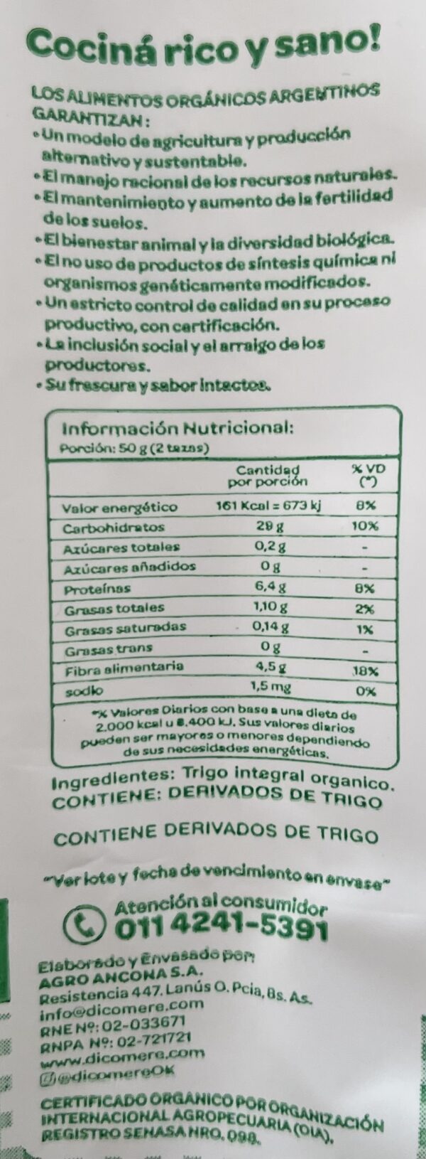Harina integral orgánica - Dicomere