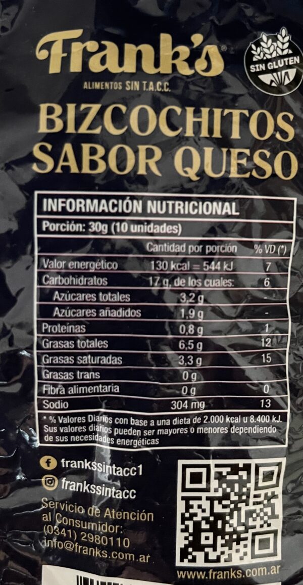 Bizcochitos sabor queso SIN TACC x 100g - Frank's